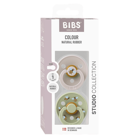 BIBS Pacifier Studio Colour 2 PACK Bumblebee Latex - Mushroom Mix (Min. of 2 PK, multiples of 2 PK)