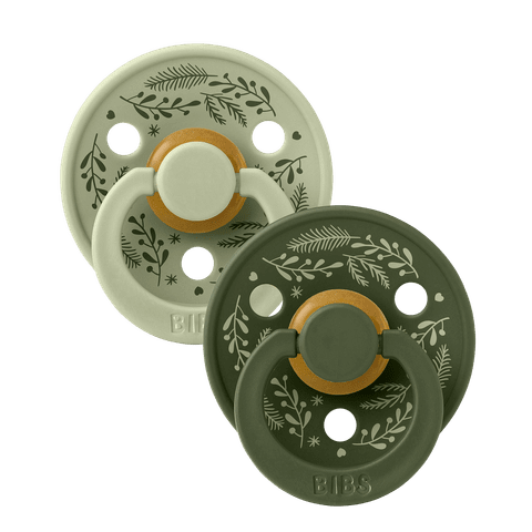 BIBS Pacifier Original COLOUR Holiday Leaf Latex 2 PK Sage/Hunter Green (Min. of 2 PK, multiples of 2 PK)
