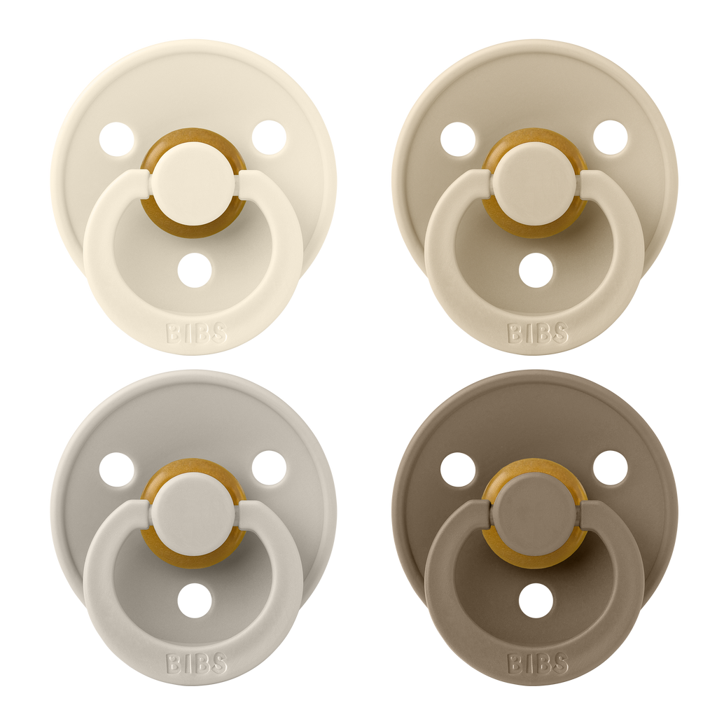 BIBS Try-It Collection | 4-Pack Soothers | BPA-Free Round, Anatomical & Symmetrical Nipple | Natural Rubber Latex/Silicone | Made In Denmark | 0-6 Months | Ivory