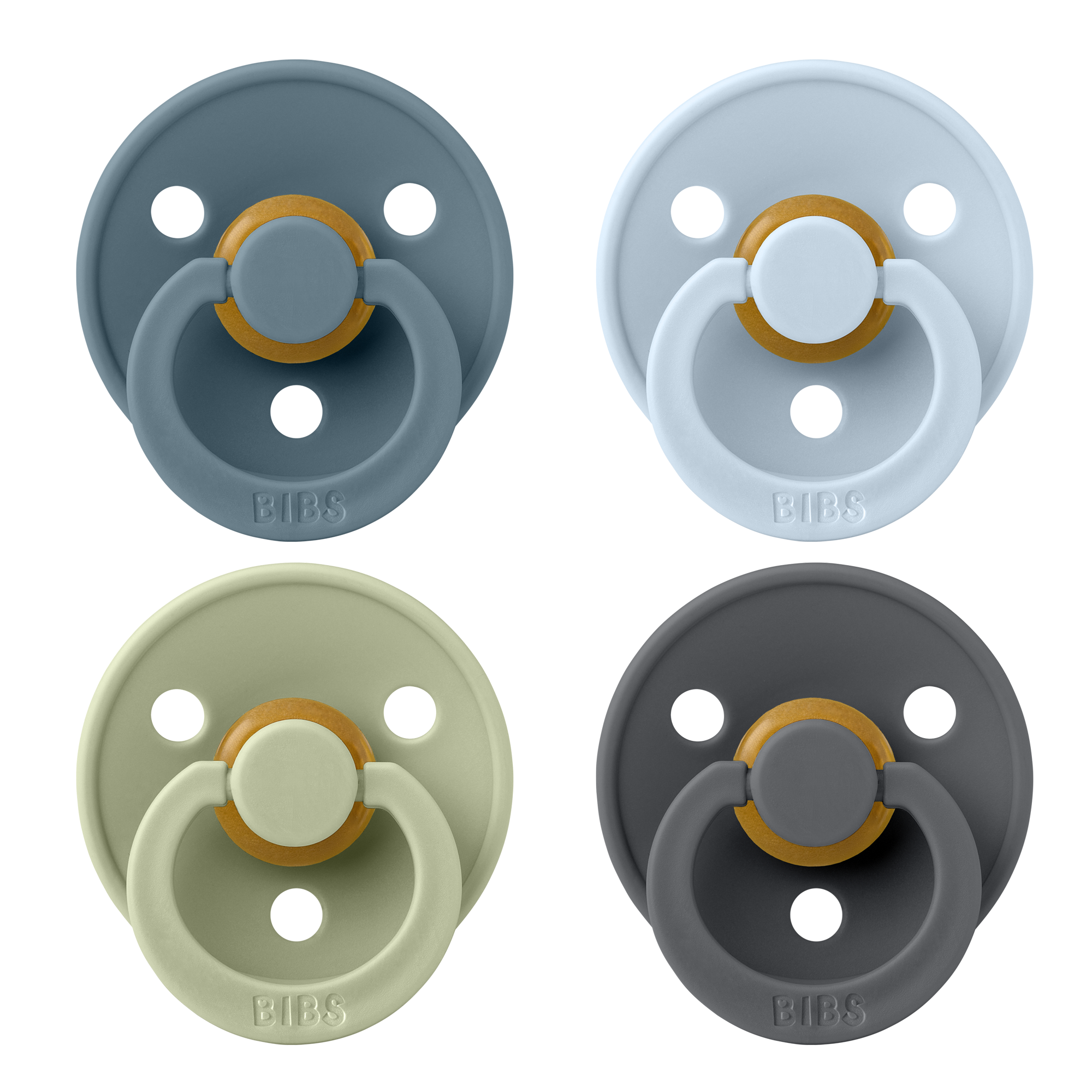 BIBS Pacifier Original COLOUR Latex 4 PK Petrol/Sage/Baby Blue/Iron (Min. of 2 PK, multiples of 2 PK)