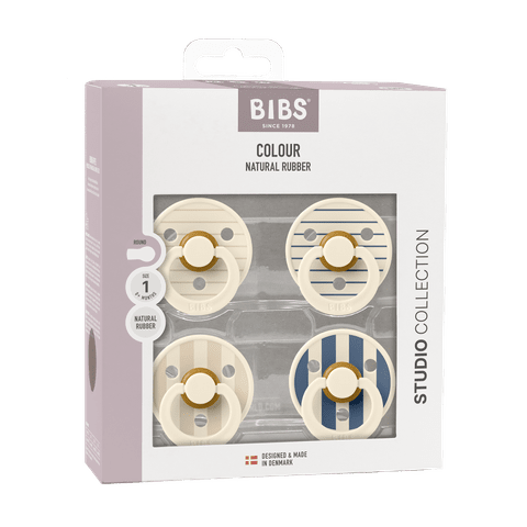 BIBS Pacifier Studio Colour Latex 4 PK Pin Ivory Vanilla Mix/Pin Ivory Steel Blue Mix (Min. of 2 PK, multiples of 2 PK)