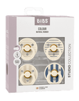 BIBS Pacifier Studio Colour Latex 4 PK Pin Ivory Vanilla Mix/Pin Ivory Steel Blue Mix (Min. of 2 PK, multiples of 2 PK)
