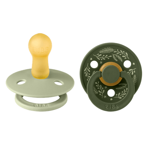 BIBS Pacifier Original COLOUR Holiday Leaf Latex 2 PK Sage/Hunter Green (Min. of 2 PK, multiples of 2 PK)