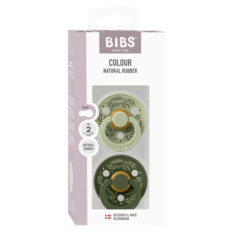 BIBS Pacifier Original COLOUR Holiday Leaf Latex 2 PK Sage/Hunter Green (Min. of 2 PK, multiples of 2 PK)
