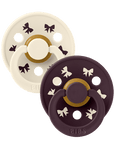 BIBS Pacifier Original COLOUR Holiday Bow Latex 2 PK Ivory/Plum (Min. of 2 PK, multiples of 2 PK)