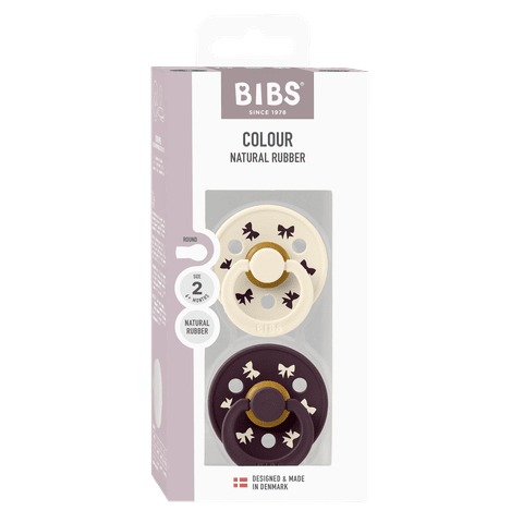 BIBS Pacifier Original COLOUR Holiday Bow Latex 2 PK Ivory/Plum (Min. of 2 PK, multiples of 2 PK)