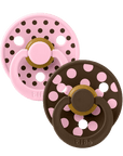 BIBS Pacifier Studio Colour 2 PACK Polka - Pink/Mocha (Min. of 2 PK, multiples of 2 PK)