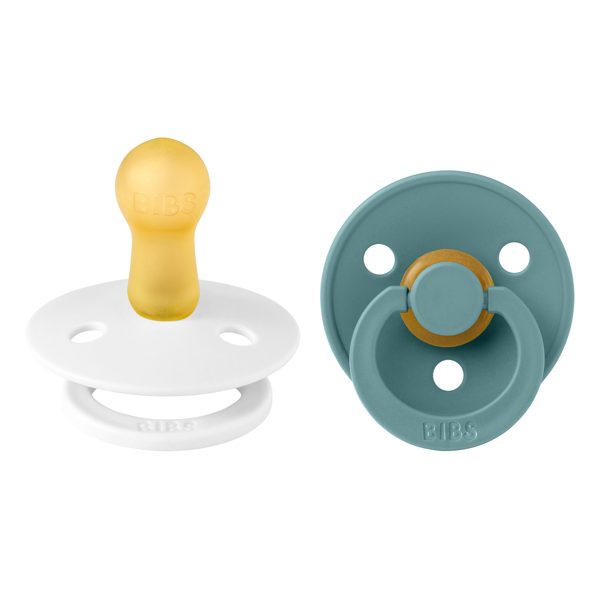 BIBS Pacifier Original COLOUR Latex 2 PK White / Island Sea (Min. of 2 PK, multiples of 2 PK)