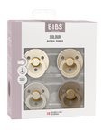 BIBS Pacifier Original COLOUR Latex 4 PK Ivory/Sand/Vanilla/Dark Oak (Min. of 2 PK, multiples of 2 PK)