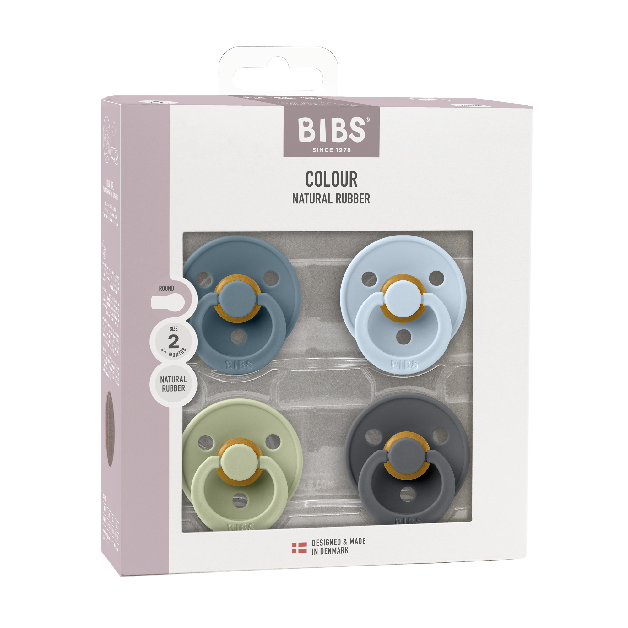 BIBS Pacifier Original COLOUR Latex 4 PK Petrol/Sage/Baby Blue/Iron (Min. of 2 PK, multiples of 2 PK)