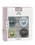 BIBS Pacifier Original COLOUR Latex 4 PK Petrol/Sage/Baby Blue/Iron (Min. of 2 PK, multiples of 2 PK)