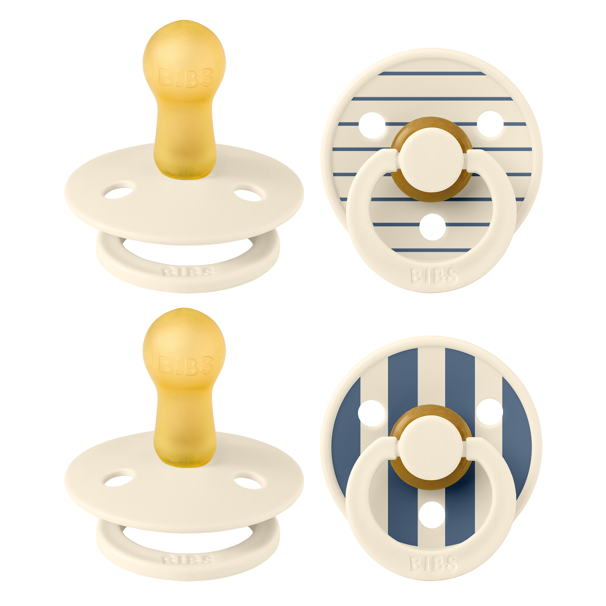 BIBS Pacifier Studio Colour Latex 4 PK Pin Ivory Vanilla Mix/Pin Ivory Steel Blue Mix (Min. of 2 PK, multiples of 2 PK)