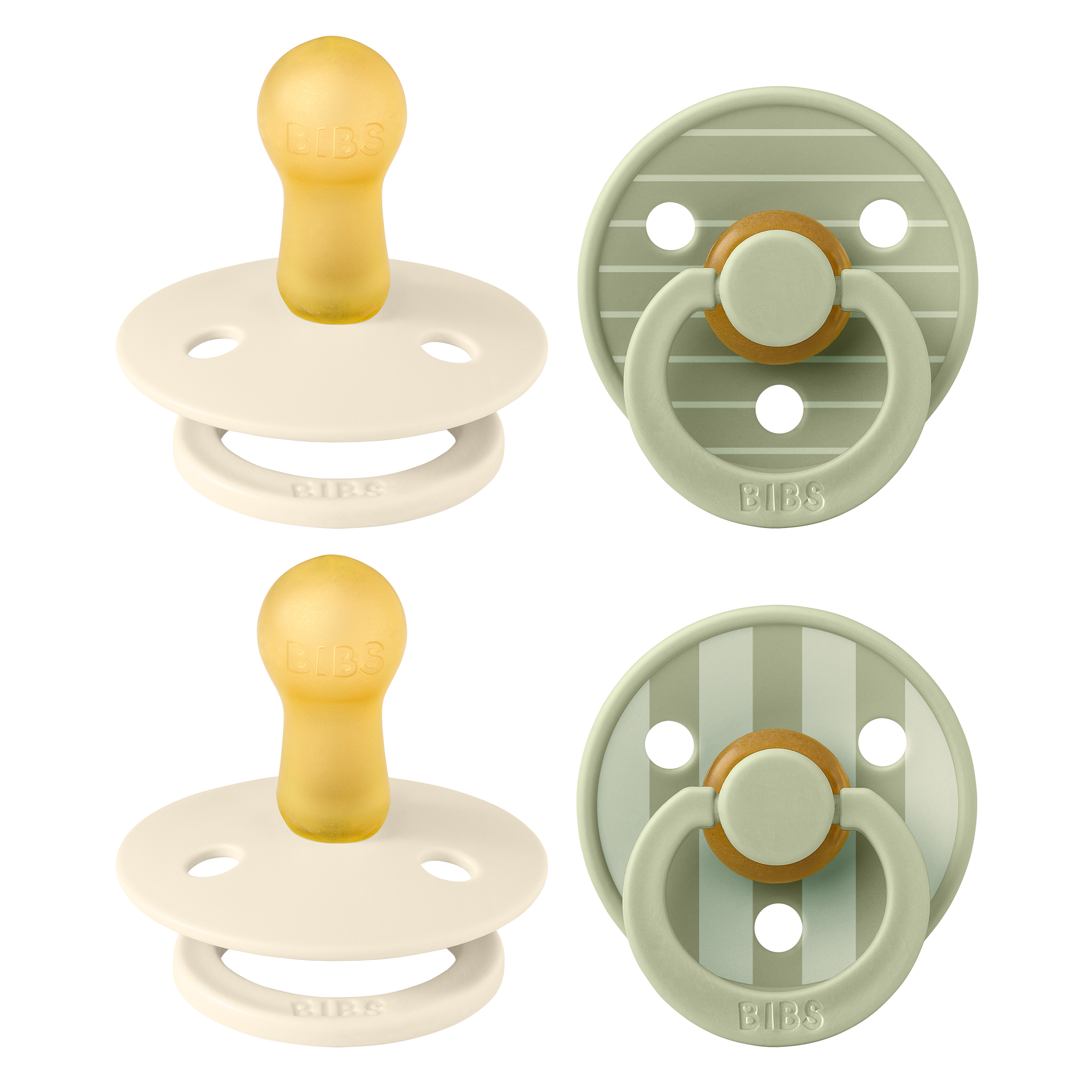 BIBS Pacifier Studio Colour Latex 4 PK Pin Ivory Vanilla Mix/Pin Sage Mix (Min. of 2 PK, multiples of 2 PK)