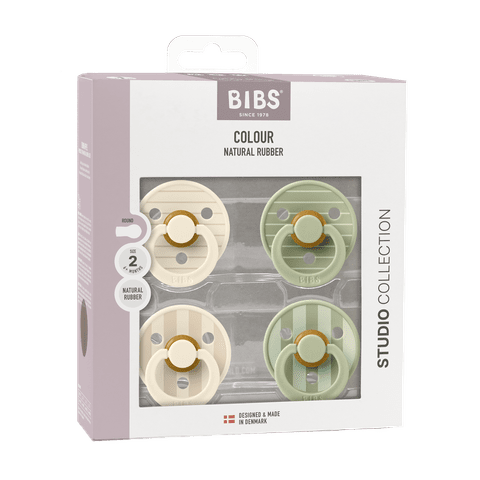 BIBS Pacifier Studio Colour Latex 4 PK Pin Ivory Vanilla Mix/Pin Sage Mix (Min. of 2 PK, multiples of 2 PK)