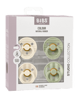 BIBS Pacifier Studio Colour Latex 4 PK Pin Ivory Vanilla Mix/Pin Sage Mix (Min. of 2 PK, multiples of 2 PK)