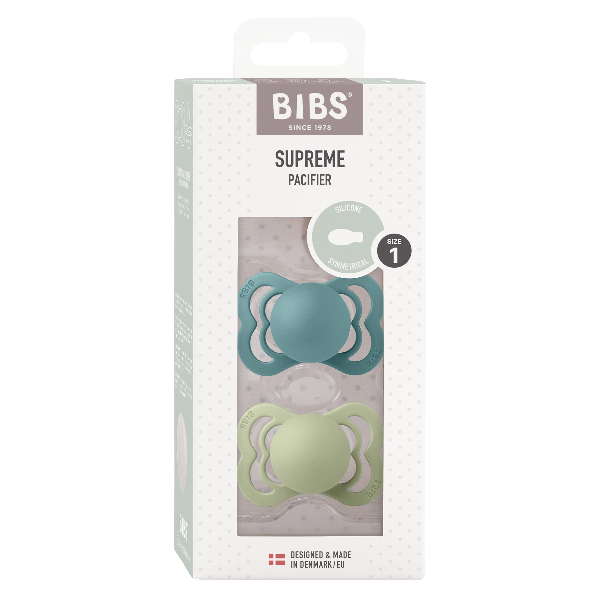 BIBS Pacifier SUPREME Silicone 2 PK Island Sea / Sage (Min. of 2 PK, multiples of 2 PK)