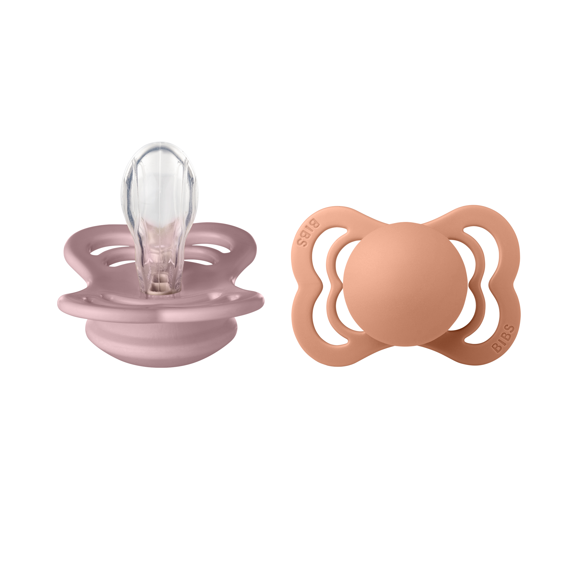 BIBS Pacifier SUPREME Silicone 2 PK Pink Plum / Peach (Min. of 2 PK, multiples of 2 PK)
