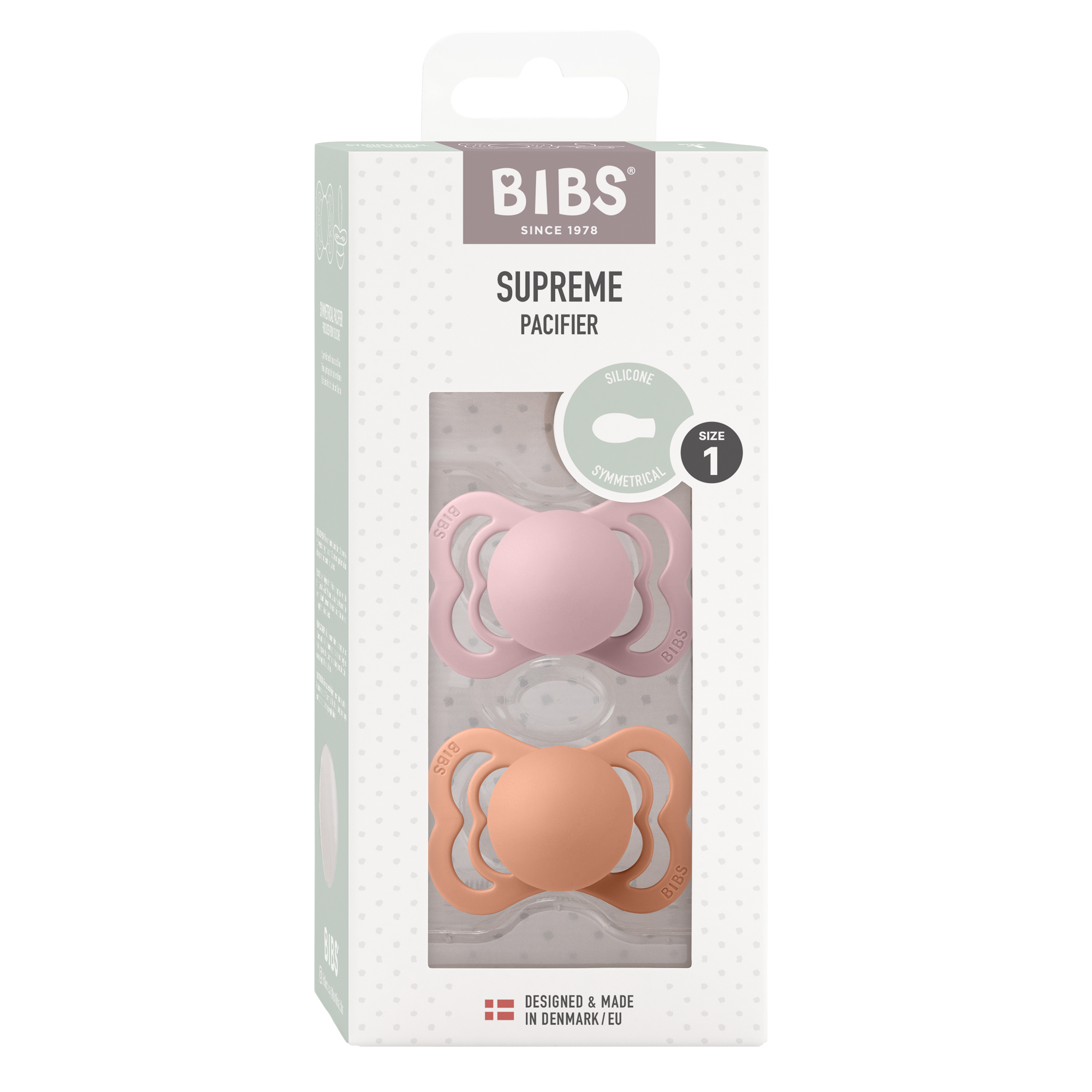 BIBS Pacifier SUPREME Silicone 2 PK Pink Plum / Peach (Min. of 2 PK, multiples of 2 PK)