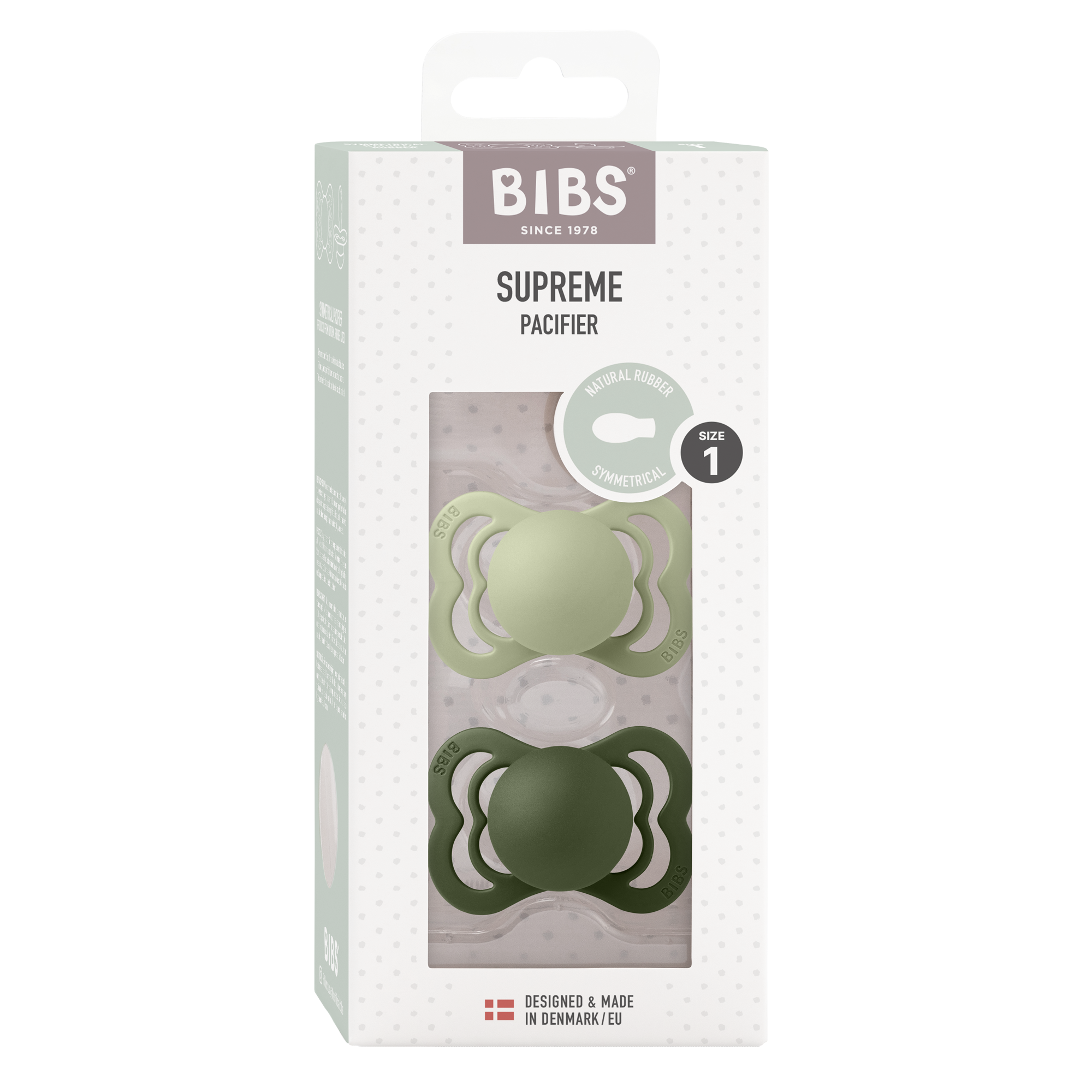 BIBS Pacifier SUPREME Latex 2 PK Sage / Hunter Green (Min. of 2 PK, multiples of 2 PK)