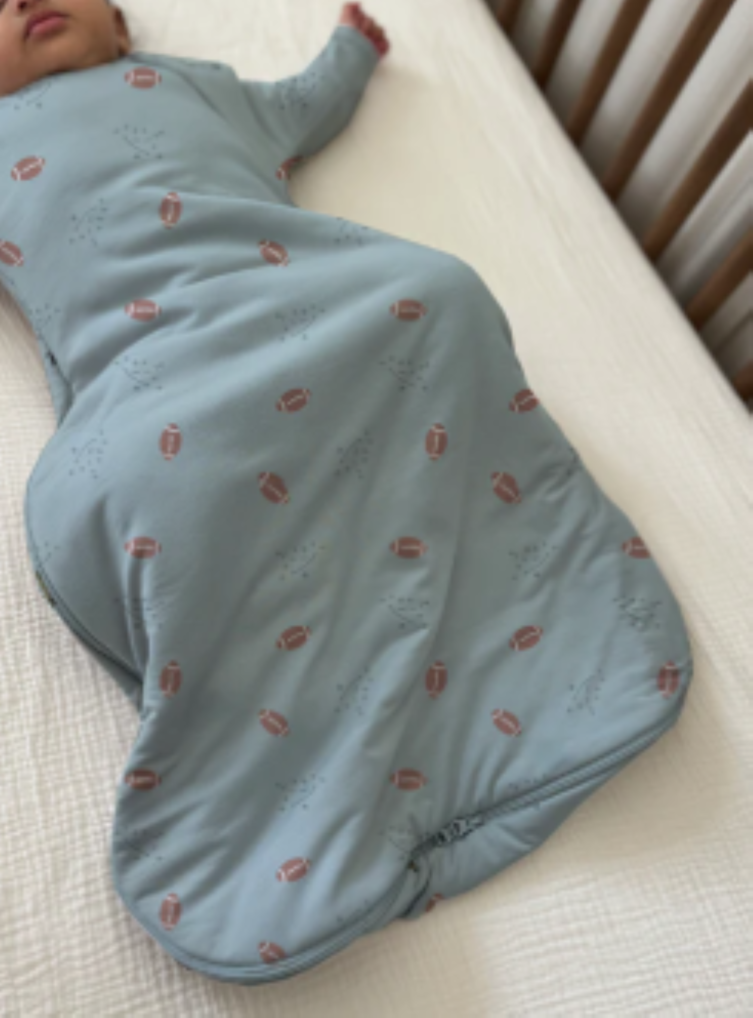 günamüna Long Sleeve Transitional Swaddle Sleep Sack Duvet Bamboo Football 1 TOG (Min. of 2, multiples of 2)