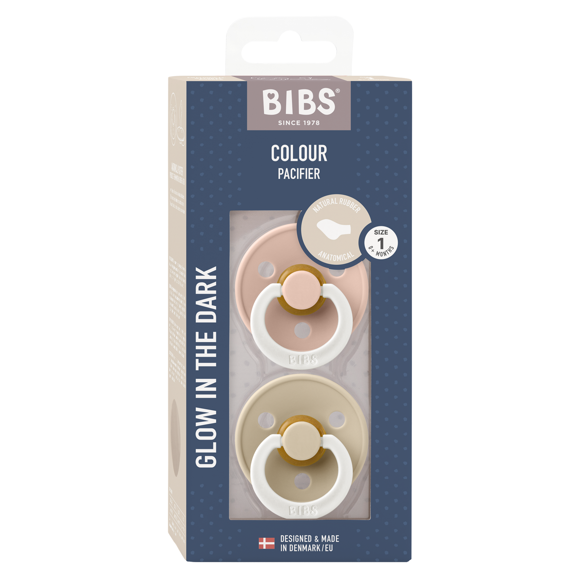 BIBS Pacifier Original COLOUR Latex 2 PK Anatomical Blush Glow / Vanilla Glow (Min. of 2 PK, multiples of 2 PK)