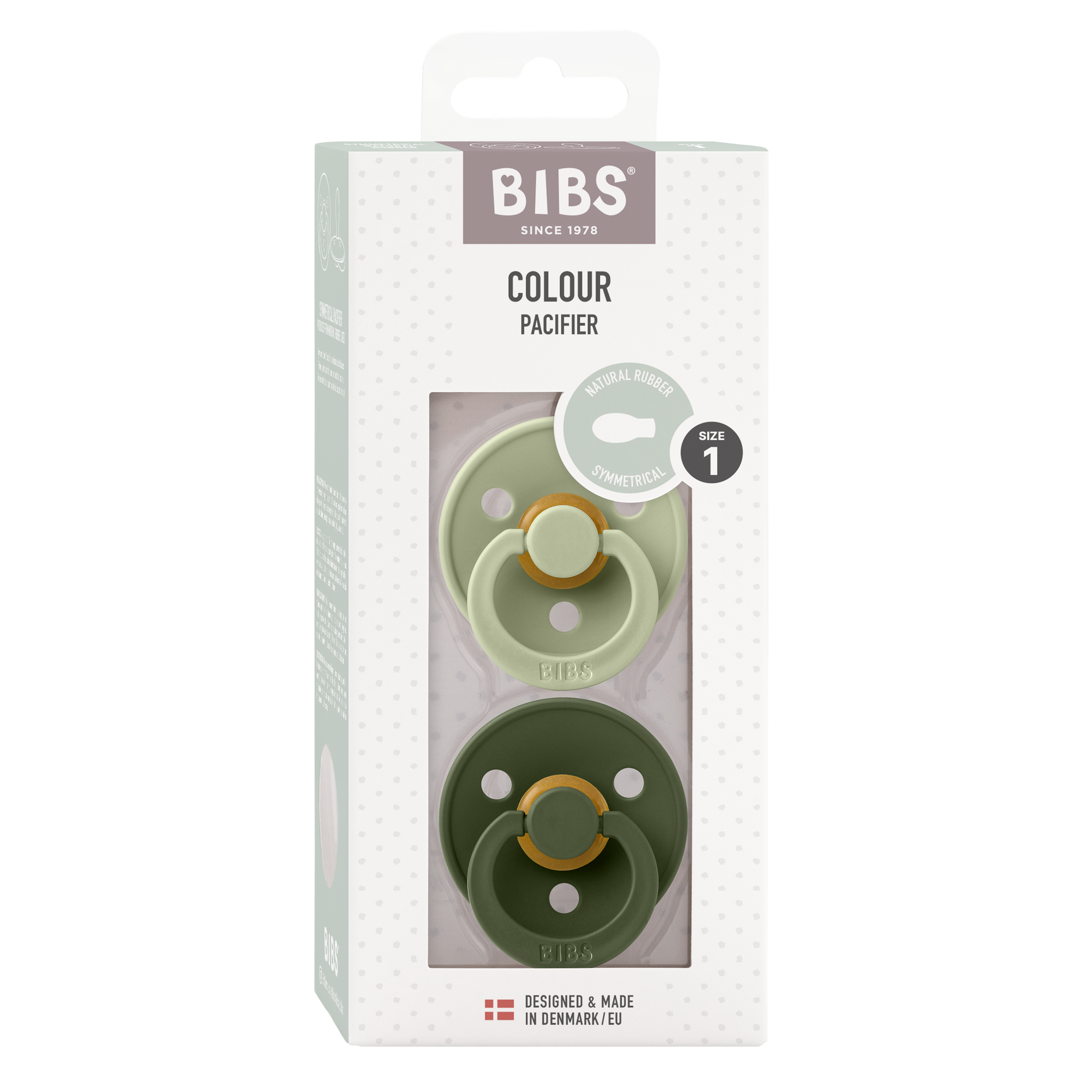 BIBS Pacifier Original COLOUR Latex 2 PK Symmetrical Hunter Green/Sage (Min. of 2 PK, multiples of 2 PK)