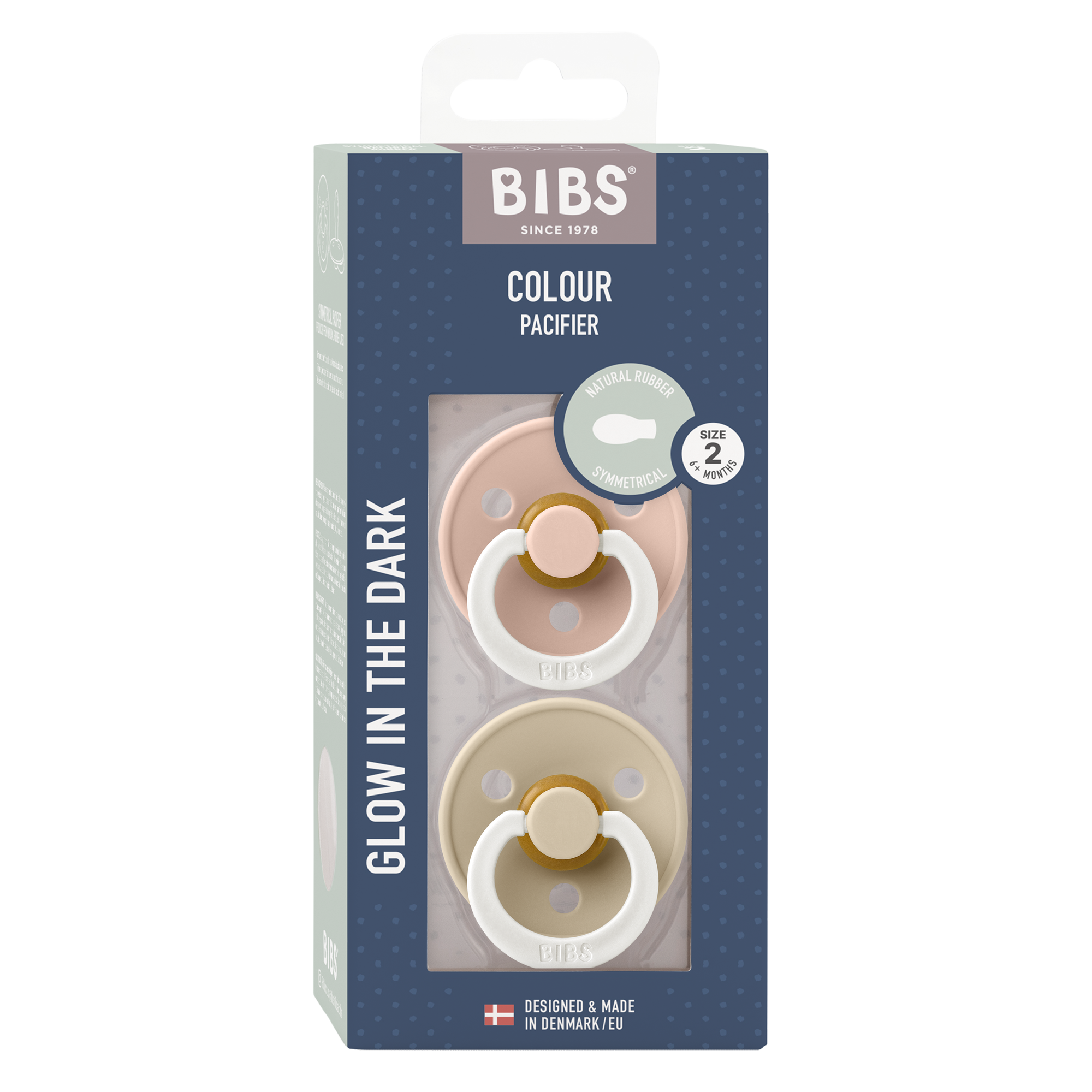 BIBS Pacifier Original COLOUR Latex 2 PK Symmetrical Blush Glow/Vanilla Glow (Min. of 2 PK, multiples of 2 PK)
