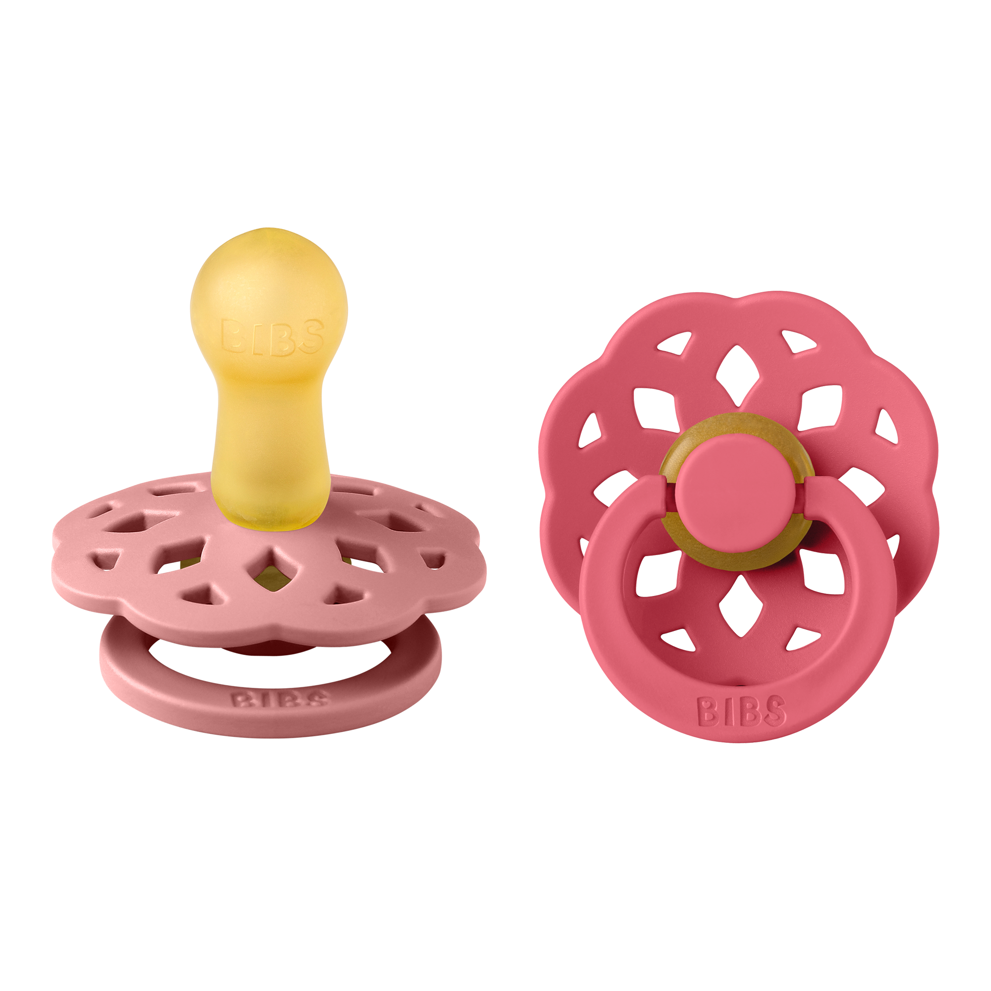 BIBS® Pacifier Boheme Latex 2 PK Dusty Pink/Coral (Min. of 2 PK, multiples of 2 PK)