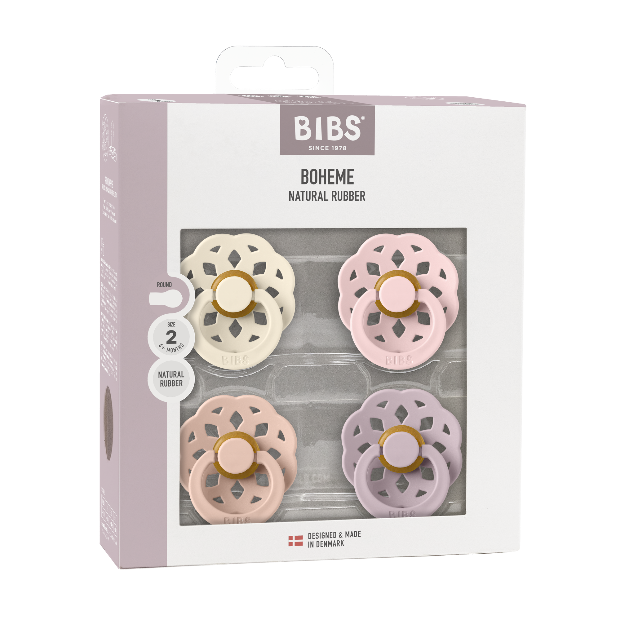 BIBS Pacifier Boheme Latex 4 PK Ivory/Blush/Blossom/Dusky Lilac(Min. of 2 PK, multiples of 2 PK)