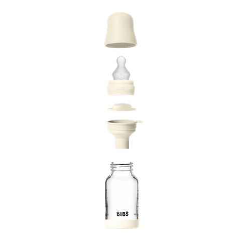 BIBS Glass Baby Bottle Round Silicone 1 pack 120 ml Slow Flow Ivory (Min. of 2 PK , multiples of 2 PK)