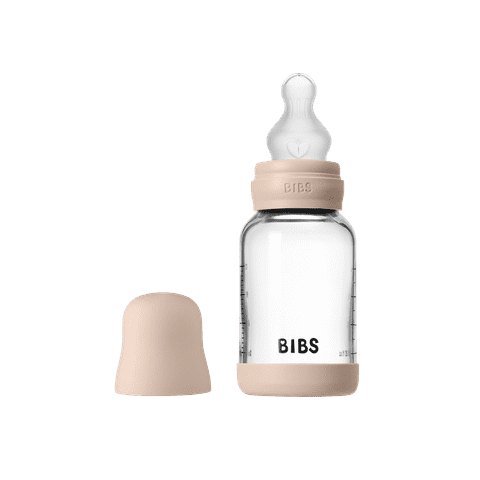 BIBS Glass Baby Bottle Round Silicone 1 pack 120 ml Slow Flow Blush (Min. of 2 PK , multiples of 2 PK)