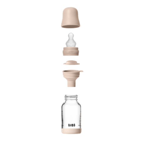 BIBS Glass Baby Bottle Round Silicone 1 pack 120 ml Slow Flow Blush (Min. of 2 PK , multiples of 2 PK)