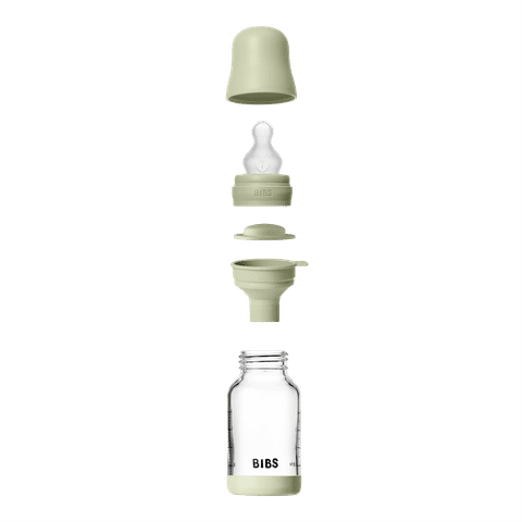 BIBS Glass Baby Bottle Round Silicone 1 pack 120 ml Slow Flow Sage (Min. of 2 PK , multiples of 2 PK)
