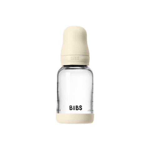 BIBS Glass Baby Bottle Round Latex 1 pack 120 ml Slow Flow Ivory (Min. of 2 PK , multiples of 2 PK)