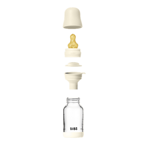 BIBS Glass Baby Bottle Round Latex 1 pack 120 ml Slow Flow Ivory (Min. of 2 PK , multiples of 2 PK)