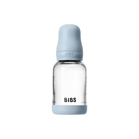 BIBS Glass Baby Bottle Round Latex 1 pack 120 ml Slow Flow Baby Blue (Min. of 2 PK , multiples of 2 PK)