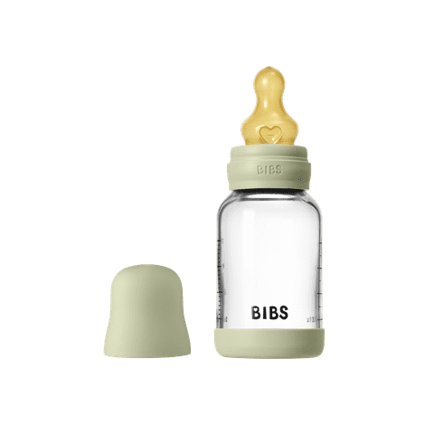 BIBS Glass Baby Bottle Round Latex 1 pack 120 ml Slow Flow Sage (Min. of 2 PK , multiples of 2 PK)