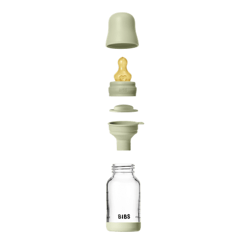 BIBS Glass Baby Bottle Round Latex 1 pack 120 ml Slow Flow Sage (Min. of 2 PK , multiples of 2 PK)
