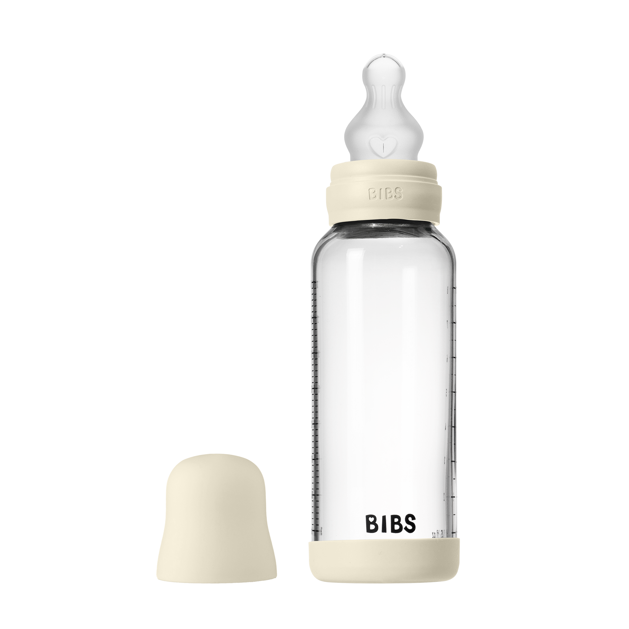 BIBS Glass Baby Bottle Round Silicone 1 pack 240 ml Medium Flow Ivory (Min. of 2 PK , multiples of 2 PK)