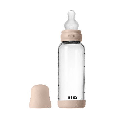 BIBS Glass Baby Bottle Round Silicone 1 pack 240 ml Medium Flow Blush (Min. of 2 PK , multiples of 2 PK)