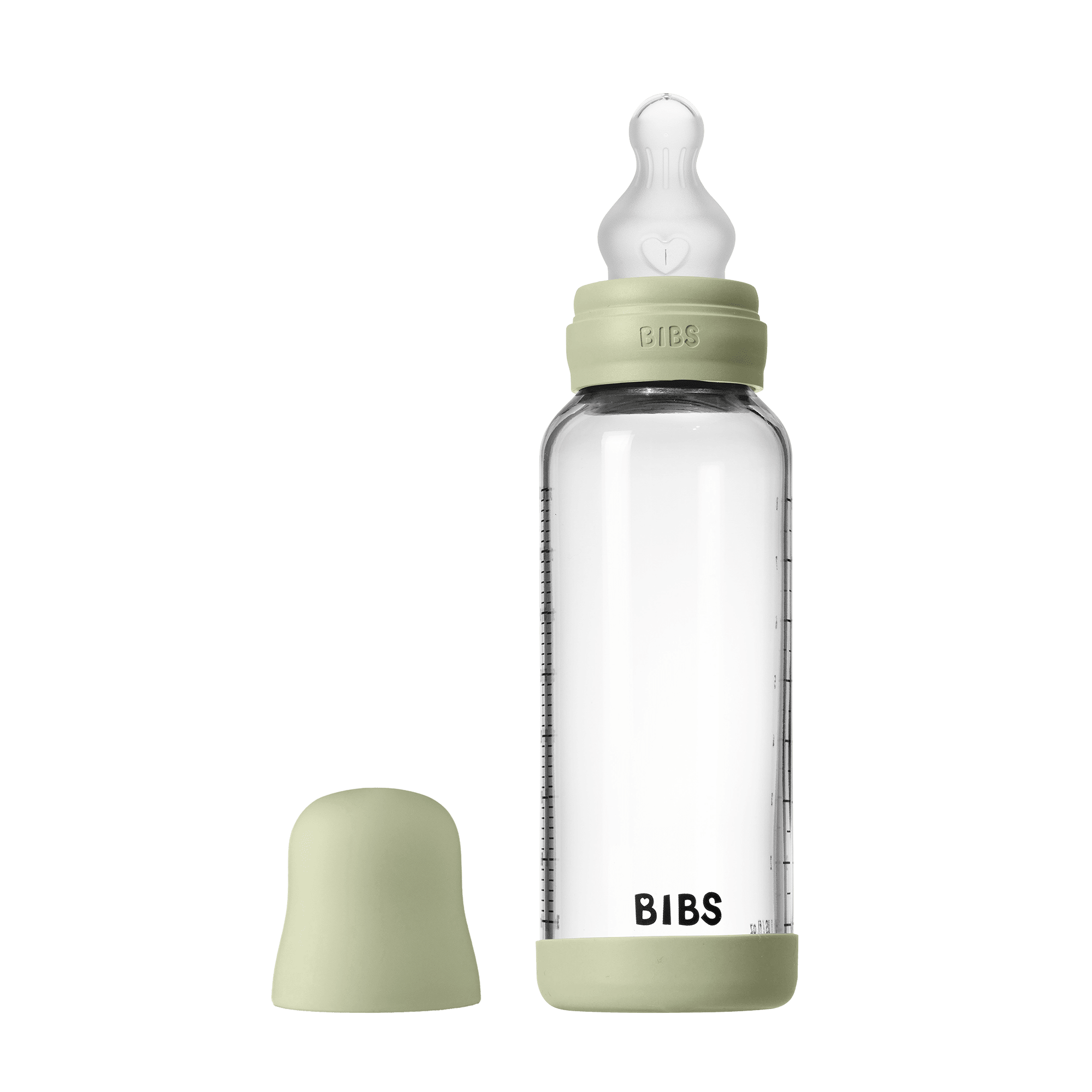 BIBS Glass Baby Bottle Round Silicone 1 pack 240 ml Medium Flow Sage (Min. of 2 PK , multiples of 2 PK)