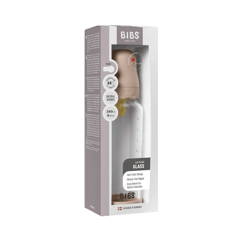 BIBS Glass Boheme Baby Bottle Round Latex 1 pack 240 ml Medium Flow Blush (Min. of 2 PK , multiples of 2 PK)