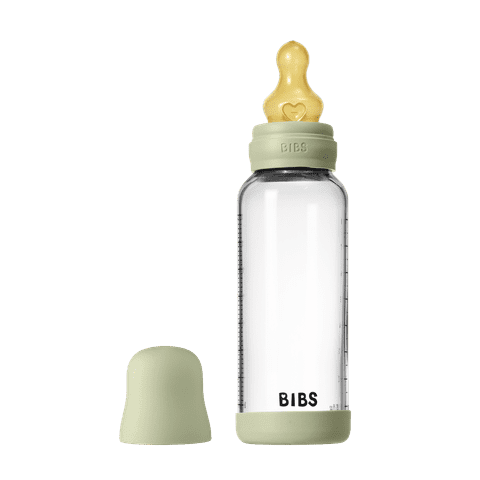 BIBS Glass Baby Bottle Round Latex 1 pack 240 ml Medium Flow Sage (Min. of 2 PK , multiples of 2 PK)