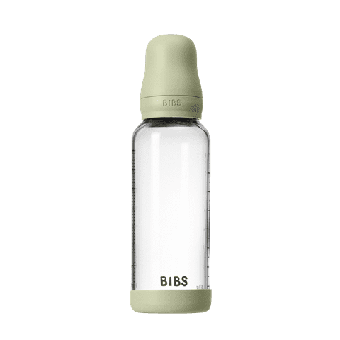 BIBS Glass Baby Bottle Round Latex 1 pack 240 ml Medium Flow Sage (Min. of 2 PK , multiples of 2 PK)