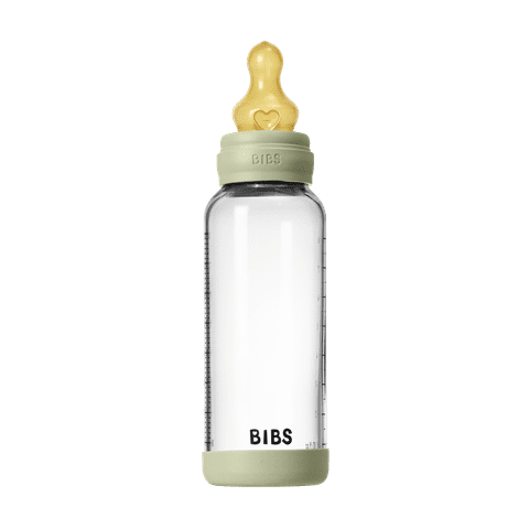 BIBS Glass Baby Bottle Round Latex 1 pack 240 ml Medium Flow Sage (Min. of 2 PK , multiples of 2 PK)