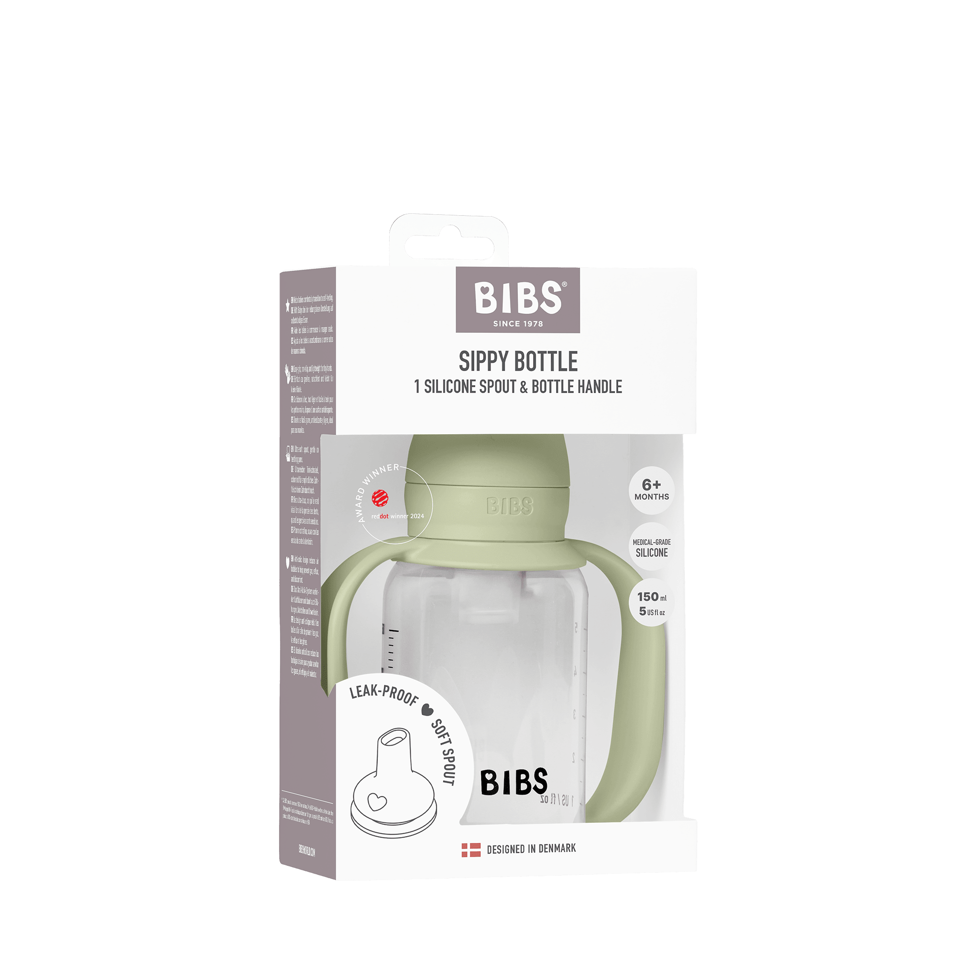 BIBS Baby Sippy Bottle Spout Silicone 1 pack 150 ml Sage (Min. of 2 PK , multiples of 2 PK)
