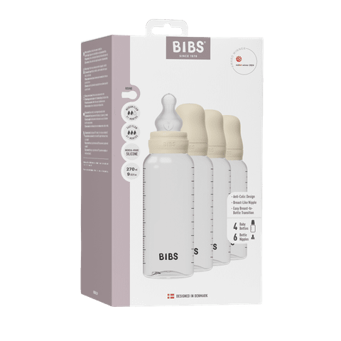 BIBS BPA-Free PP Baby Bottle Round Silicone 4 pack 270 ml Ivory (Min. of 2 PK , multiples of 2 PK)