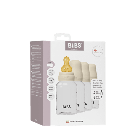 BIBS BPA-Free PP Baby Bottle Round Latex 4 pack 150 ml Ivory (Min. of 2 PK , multiples of 2 PK)