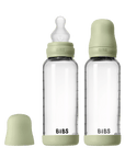BIBS Glass Baby Bottle Round Silicone 2 PK 240 ml Medium Flow Sage (Min. of 2 PK , multiples of 2 PK)