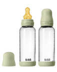 BIBS Glass Baby Bottle Round Latex 2 pack 240 ml Medium Flow Sage (Min. of 2 PK , multiples of 2 PK)